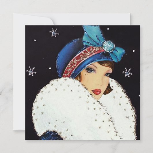 レトロヴィンテージアートdeco lady add message シーズンカード (正面)