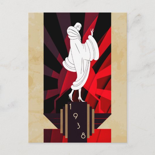 レトロヴィンテージアールデコ1938女性 ポストカード (正面)