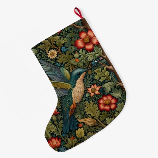 レトロヴィンテージアールヌーボーハミングバード ラージクリスマスストッキング (裏面 (吊り時))