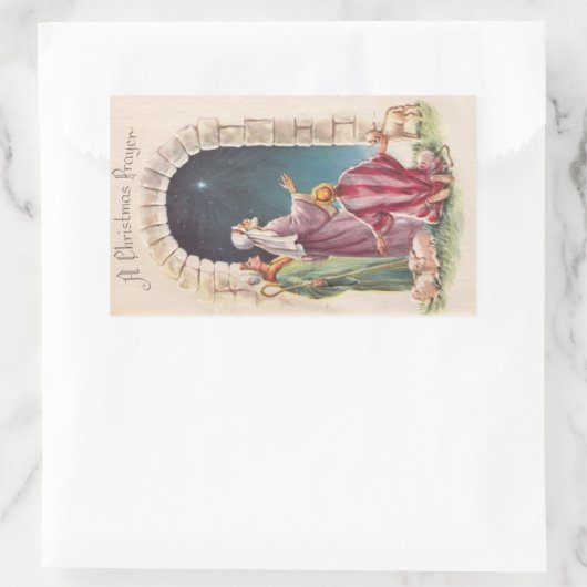 レトロヴィンテージイエスアクリスマス祈りの言葉 長方形シール (バッグ)