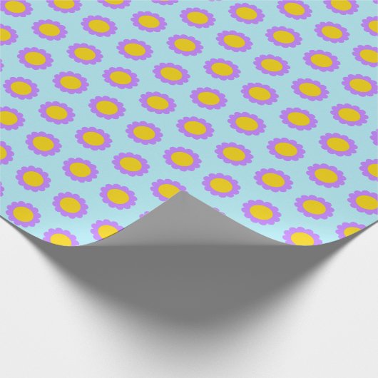 レトロヴィンテージイエローパープルフローラデイジーパターン ラッピングペーパー (角)