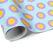 レトロヴィンテージイエローパープルフローラデイジーパターン ラッピングペーパー (ロールコーナー)