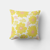 レトロヴィンテージイエローピーチファズフラワーパターン クッション (正面)