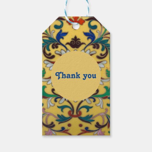 レトロヴィンテージイエローフローラボタニカルサンキュー ギフトタグ (正面)