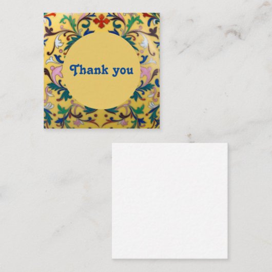 レトロヴィンテージイエローフローラボタニカルサンキュー スクエア名刺 (正面/裏面)