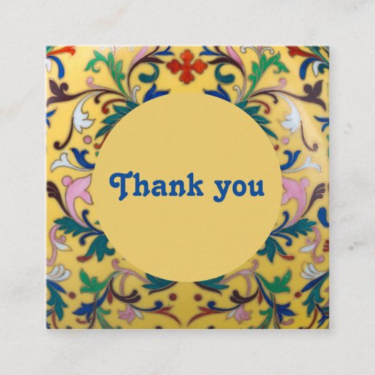 レトロヴィンテージイエローフローラボタニカルサンキュー スクエア名刺 (正面)