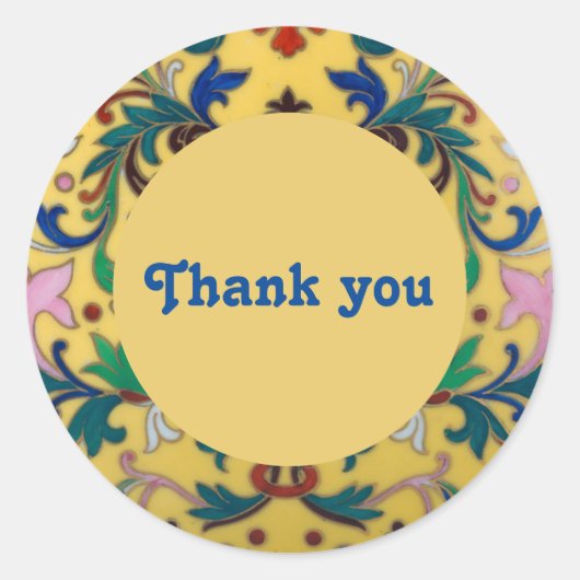 レトロヴィンテージイエローフローラボタニカルサンキュー ラウンドシール (正面)