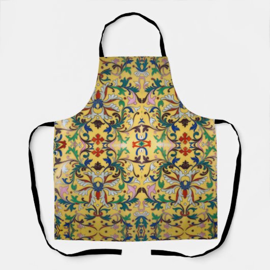 レトロヴィンテージイエローフローラミントンタイル植物学 エプロン (正面)