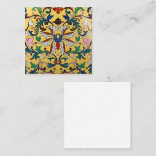 レトロヴィンテージイエローフローラミントンタイル植物学 エンクロージャーカード (正面/裏面)