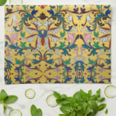 レトロヴィンテージイエローフローラミントンタイル植物学 キッチンタオル (折り畳み)