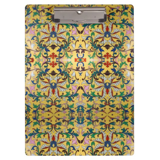 レトロヴィンテージイエローフローラミントンタイル植物学 クリップボード (正面)
