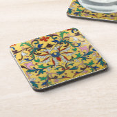 レトロヴィンテージイエローフローラミントンタイル植物学 コースター (左側)