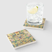 レトロヴィンテージイエローフローラミントンタイル植物学 ストーンコースター (横)