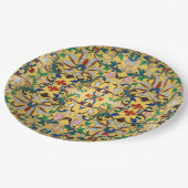 レトロヴィンテージイエローフローラミントンタイル植物学 ペーパープレート (アングル)