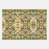 レトロヴィンテージイエローフローラミントンタイル植物学 ラッピングペーパーシート (正面3)