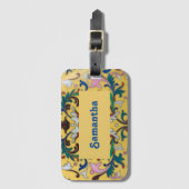 レトロヴィンテージイエローフローラ植物学パーソナライズされた ラゲッジタグ (正面縦)