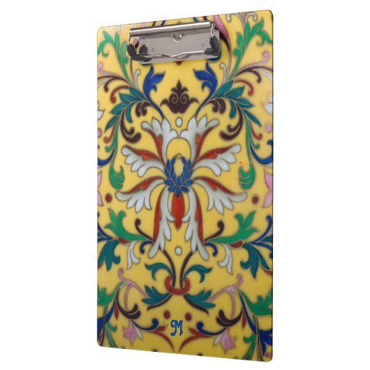 レトロヴィンテージイエローフローラ植物学モノグラムの クリップボード (左)