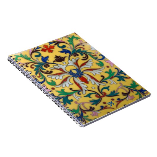 レトロヴィンテージイエローフローラ植物学モノグラムの ノートブック (右側)