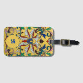 レトロヴィンテージイエローフローラ植物学モノグラムの ラゲッジタグ (正面横)