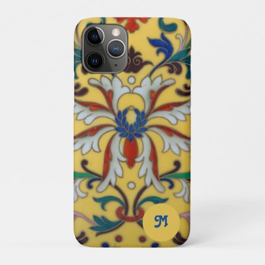 レトロヴィンテージイエローフローラ植物学モノグラムの Case-Mate iPhoneケース (裏)