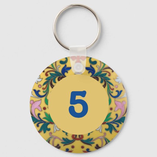 レトロヴィンテージイエローフローラ植物室番号 キーホルダー (正面)