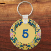 レトロヴィンテージイエローフローラ植物室番号 キーホルダー (正面)