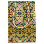 レトロヴィンテージイエローフローラ植物模様 ミディアムペーパーバッグ (正面)