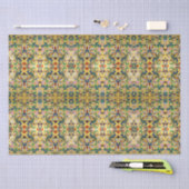 レトロヴィンテージイエローフローラ植物模様 薄葉紙 (クラフト)