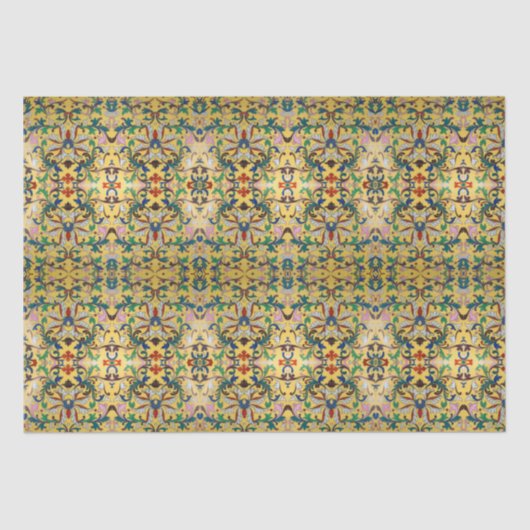 レトロヴィンテージイエローフローラ植物模様 薄葉紙 (正面)