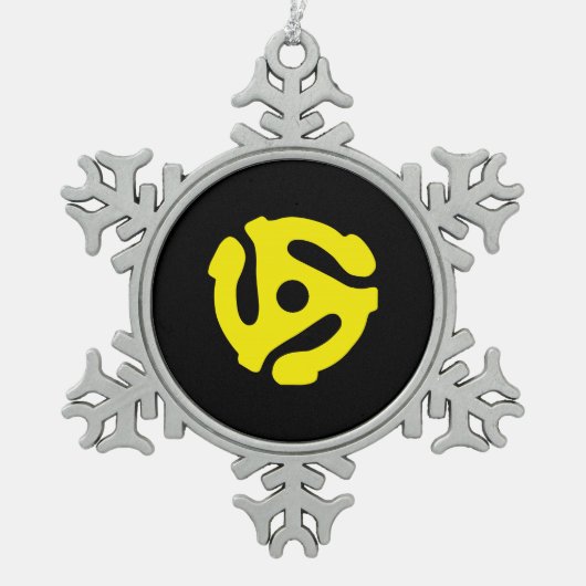 レトロヴィンテージイエロー45スペーサーDJ スノーフレークピューターオーナメント (正面)