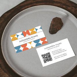 レトロヴィンテージインスパイアブルーオレンジ黄色QRコード 名刺