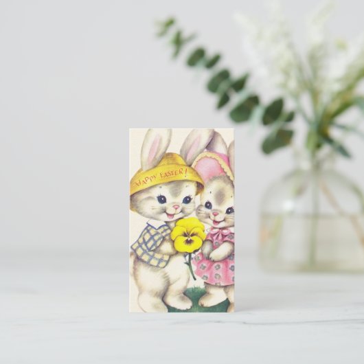 レトロヴィンテージイースターのバニンに挨拶を加える 名刺 (スタンド正面)