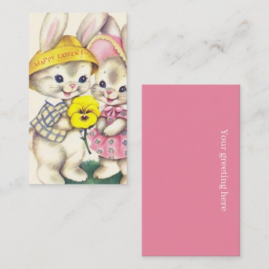 レトロヴィンテージイースターのバニンに挨拶を加える 名刺 (正面/裏面)