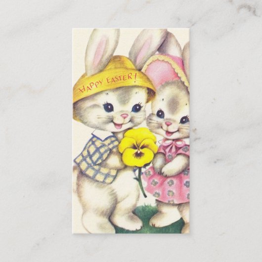 レトロヴィンテージイースターのバニンに挨拶を加える 名刺 (正面)
