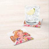 レトロヴィンテージイースターエンジェルパーティー スクエアペーパーコースター (インサイチュ)