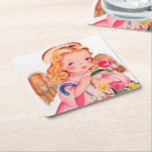 レトロヴィンテージイースターエンジェルパーティー スクエアペーパーコースター (アングル)