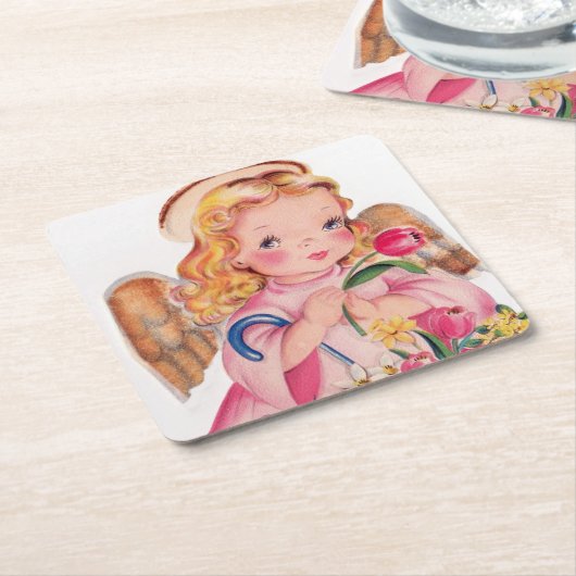 レトロヴィンテージイースターエンジェルパーティー スクエアペーパーコースター (アングル)
