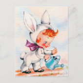レトロヴィンテージイースターガールホリデー葉書 シーズンポストカード (正面)