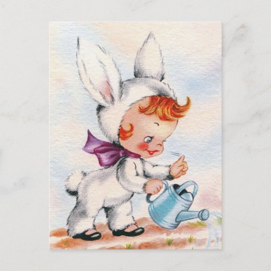 レトロヴィンテージイースターガールホリデー葉書 シーズンポストカード (正面)