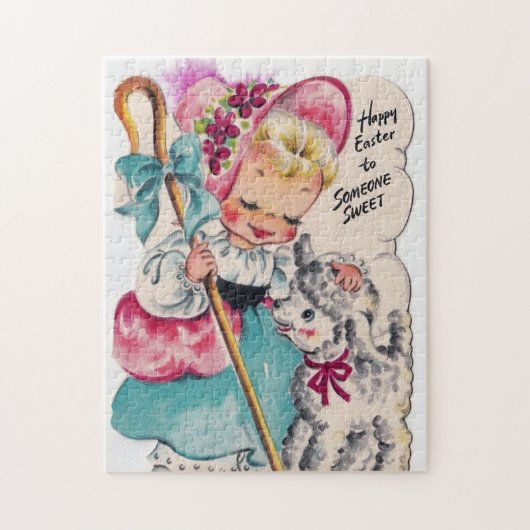 レトロヴィンテージイースターガールラムホリデイ ジグソーパズル (縦)
