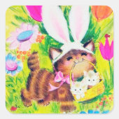 レトロヴィンテージイースターキャッツホリデーステッカー スクエアシール (正面)