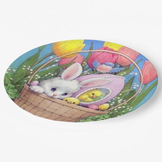 レトロヴィンテージイースターバスケットパーティー ペーパープレート (アングル)