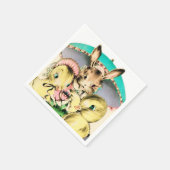 レトロヴィンテージイースターバニーとチックスパーティーナプキン スタンダードカクテルナプキン (角)