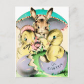 レトロヴィンテージイースターバニーチックホリデーハガキ シーズンポストカード (正面)
