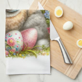 レトロヴィンテージイースターバニーフローラキッチンタオル キッチンタオル (四つ折り)