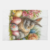 レトロヴィンテージイースターバニーフローラキッチンタオル キッチンタオル (横)