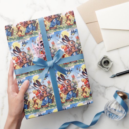 レトロヴィンテージイースターバニーホリデーパーティー ラッピングペーパー (ギフト)