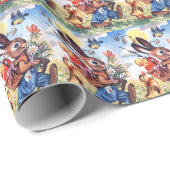 レトロヴィンテージイースターバニーホリデーパーティー ラッピングペーパー (ロールコーナー)