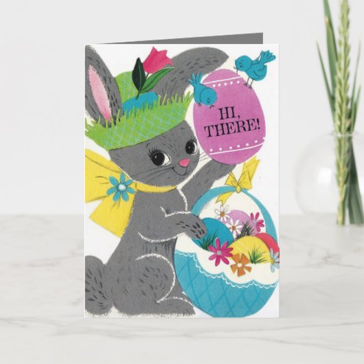 レトロヴィンテージイースターバニー追加気持ち シーズンカード (正面)