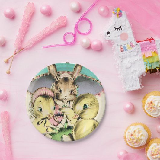 レトロヴィンテージイースターバニー&ヒックスパーティープレート ペーパープレート (パーティー)